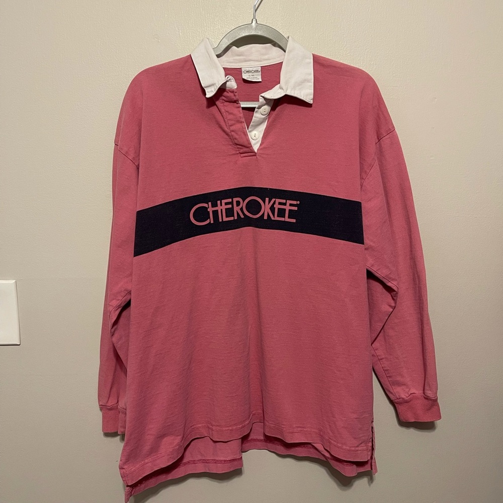 Cherokee Pink Long Sleeve Polo Tee